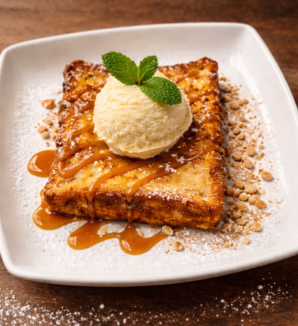Torrija artesanal de pan brioche con helado