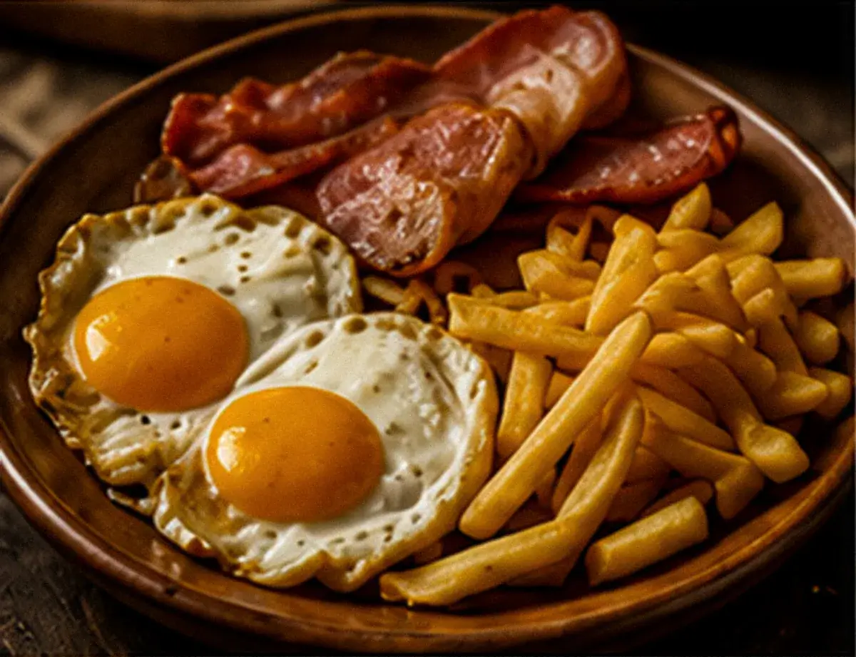 Huevos fritos con panceta y patatas